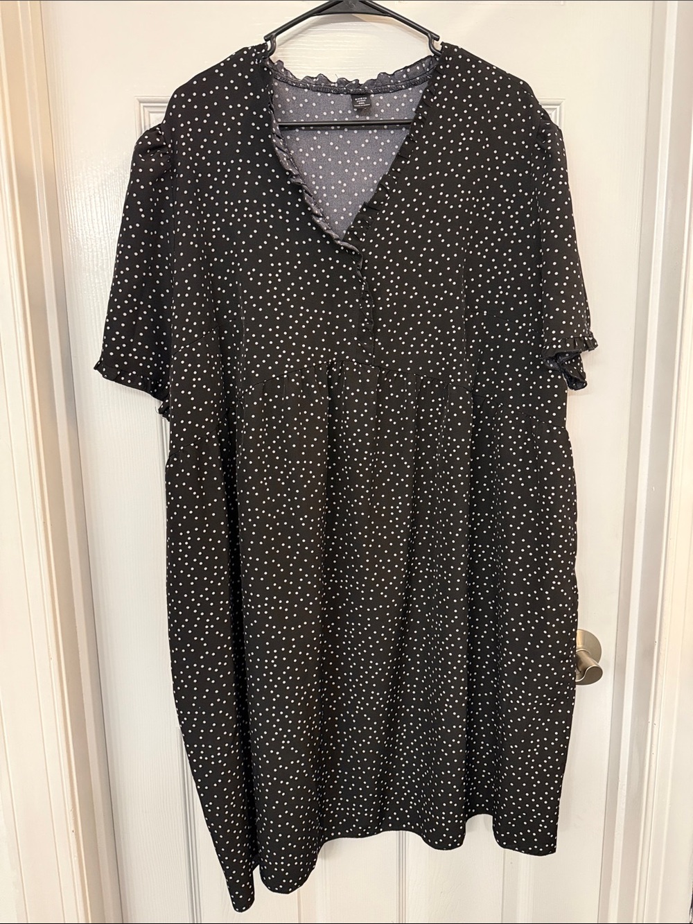 SHEIN Black and White Polka Dot Ruffle Neck Dress